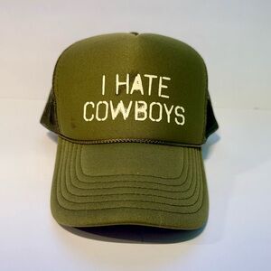 🤠 OTTO Chase Race I HATE COWBOYS Olive Green Trucker Hat
